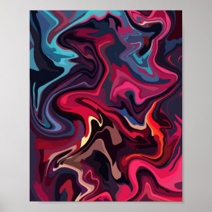 Abstrakte Wirbel in tiefroten und blauen Tönen  Poster