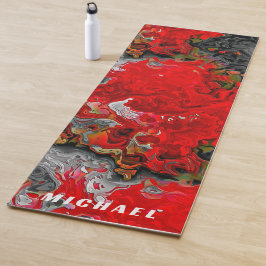 Abstrakte Wirbel und Formen rot und grau farbig Yogamatte