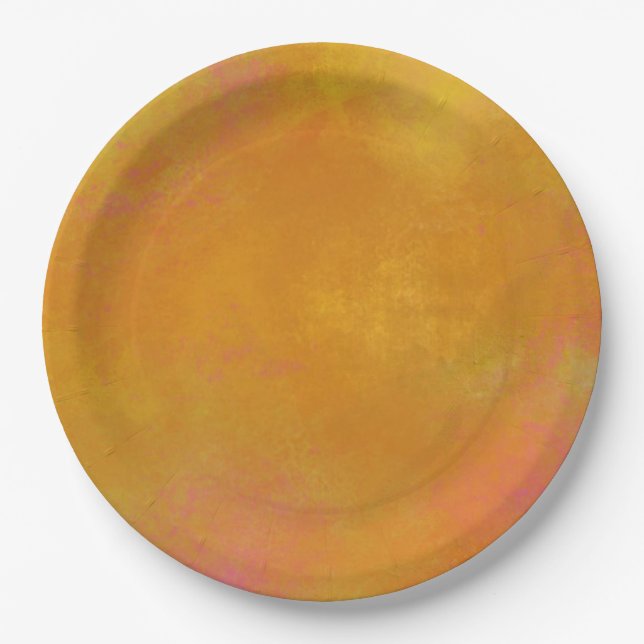 Abstrakte wirbelfarbene Farben in orange Gelb und  Pappteller (Vorderseite)