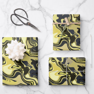 Abstrakte wirbelnde Kunst in goldenen und schwarze Geschenkpapier Set