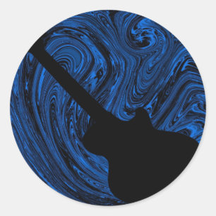 Abstrakte Wirbels-Gitarren-Aufkleber, blau Runder Aufkleber
