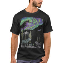 Abstrakte Wölfe im Nordlichtwald T - Shirt