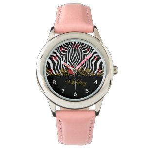 Abstrakte Zebra Blume Red Schwarz-weiß Gold Armbanduhr