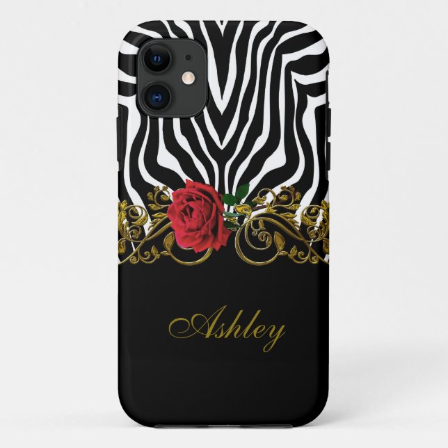 Abstrakte Zebra Blume Red Schwarz-weiß Gold        Case-Mate iPhone Hülle (Rückseite)