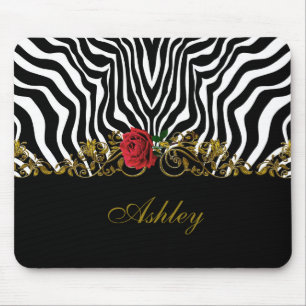 Abstrakte Zebra Blume Red Schwarz-weiß Gold Mousepad
