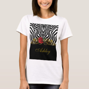 Abstrakte Zebra Blume Red Schwarz-weiß Gold T-Shirt