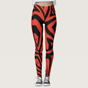 Abstrakte Zebra-Printfrauen, rot und schwarz, Legg Leggings