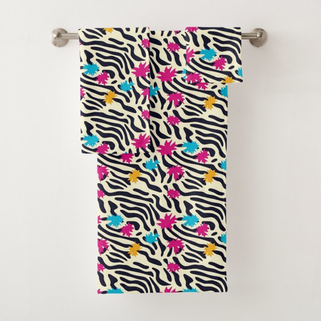 Abstrakte Zebra-Streifen mit Leaf Paint Splash Badhandtuch Set (Insitu)