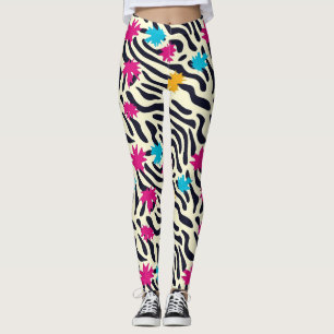 Abstrakte Zebra-Streifen mit Leaf Paint Splash Leggings