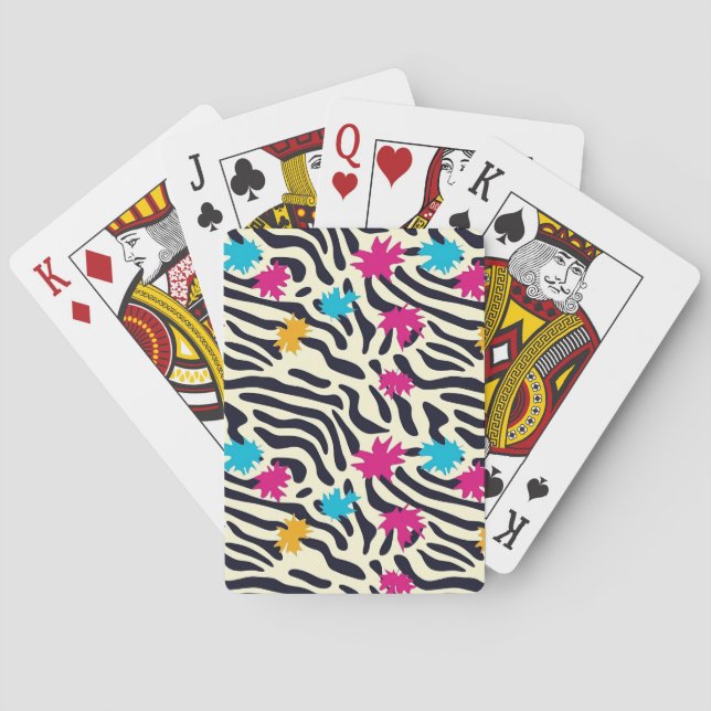 Abstrakte Zebra-Streifen mit Leaf Paint Splash Spielkarten (Rückseite)