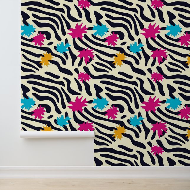 Abstrakte Zebra-Streifen mit Leaf Paint Splash Tapete (Anwendung)