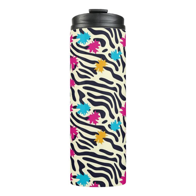 Abstrakte Zebra-Streifen mit Leaf Paint Splash Thermosbecher (Vorderseite)