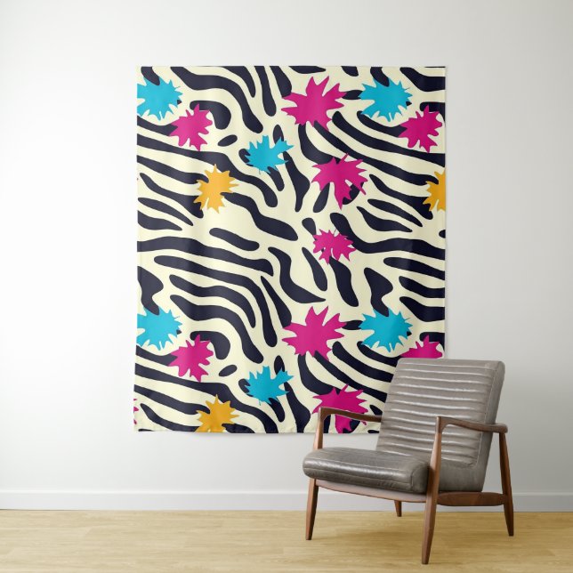 Abstrakte Zebra-Streifen mit Leaf Paint Splash Wandteppich (Beispiel)