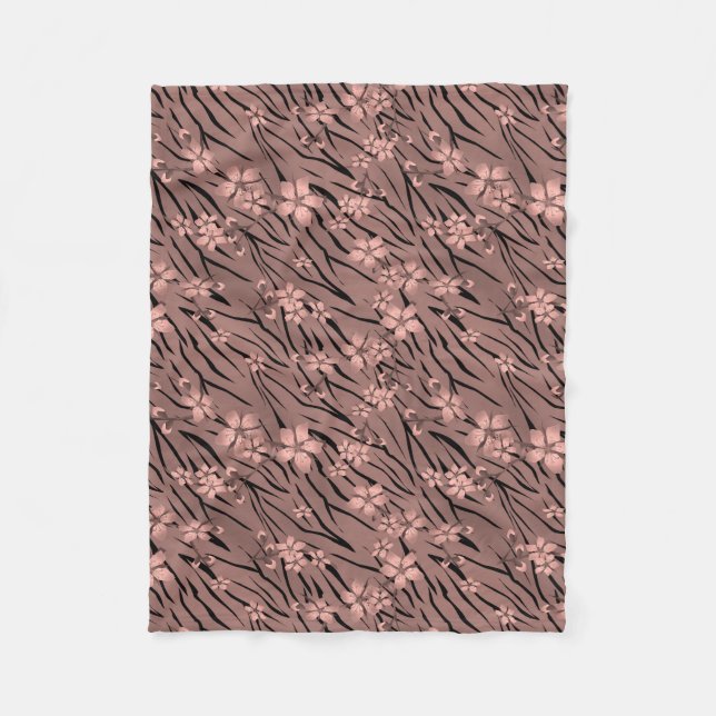 Abstrakte Zebra-Tigerleder blühende Blume Fleecedecke (Vorderseite)
