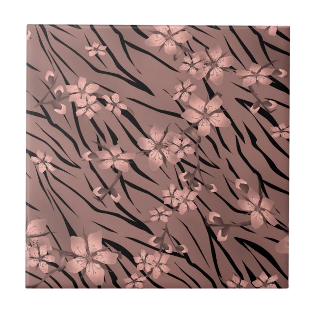 Abstrakte Zebra-Tigerleder blühende Blume Fliese (Vorderseite)