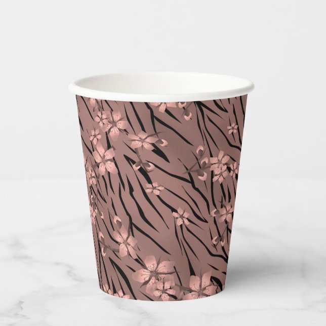 Abstrakte Zebra-Tigerleder blühende Blume Pappbecher (Vorderseite)