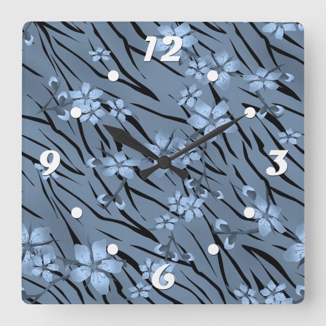 Abstrakte Zebra-Tigerleder blühende Blume Quadratische Wanduhr (Vorderseite)
