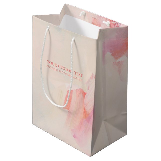 Abstrakte Zeichnung von Rosa und Korallen Mittlere Geschenktüte (Vorderseite Schrägansicht)