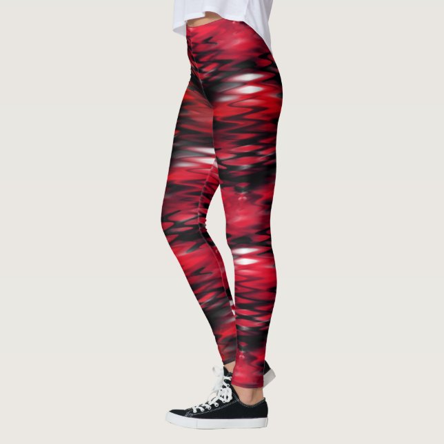 Abstrakte Zickzack-, rot Leggings (Links)
