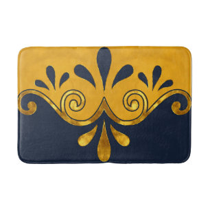 Abstrakte Zierform in Marineblau und Gold Badematte