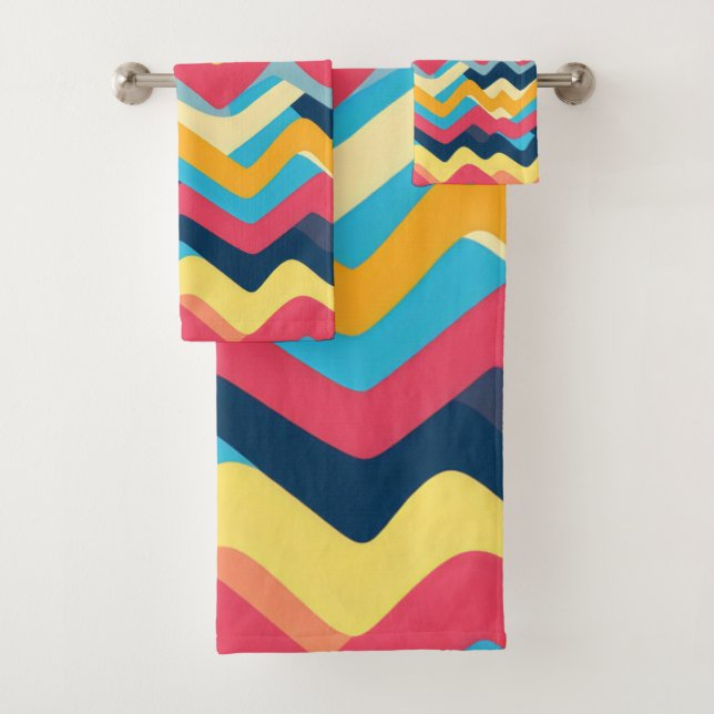 Abstrakte Zigzag Wavy Farben Badhandtuch Set (Insitu)