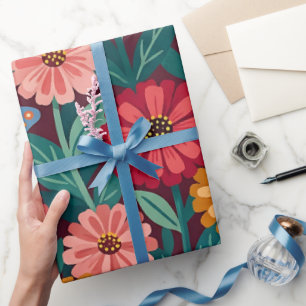 Abstrakte Zinnias Schmetterlinge Geschenkpapier