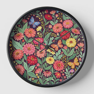 Abstrakte Zinnias Schmetterlinge Kunst Uhren