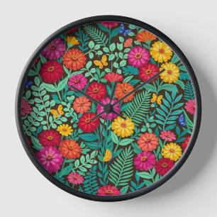 Abstrakte Zinnias Schmetterlinge Mexikanische Kuns Uhr