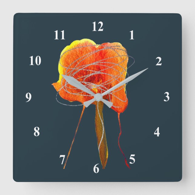 Abstrakte zitterne Blume Moderne Kunst Quadratische Wanduhr (Vorderseite)