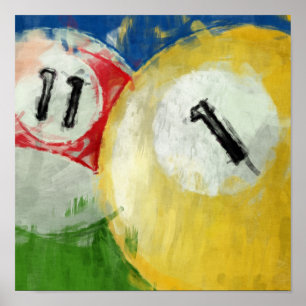 Abstrakten 11 und 1 Ball Billiards Poster