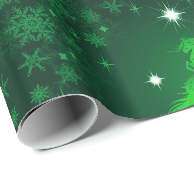 Abstrakten Sieben tanzende Pferde Baum Große Grüne Geschenkpapier (Rolleneckpunkt)