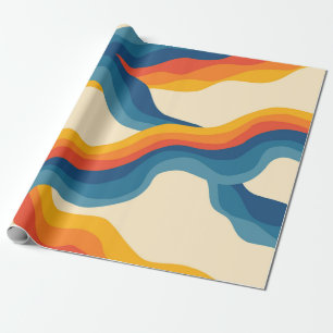 Abstrakter 70er Retro Orange Blue Wavy Strip Muste Geschenkpapier