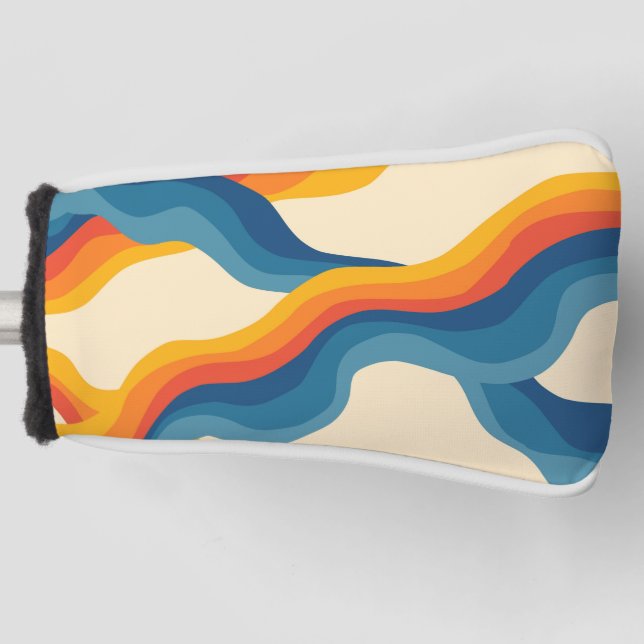 Abstrakter 70er Retro Orange Blue Wavy Strip Muste Golf Headcover (Vorderseite)