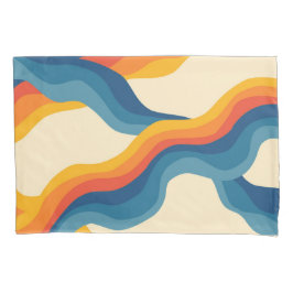 Abstrakter 70er Retro Orange Blue Wavy Strip Muste Kissenbezug