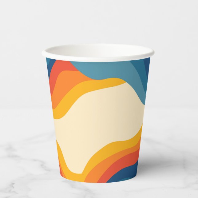 Abstrakter 70er Retro Orange Blue Wavy Strip Muste Pappbecher (Vorderseite)