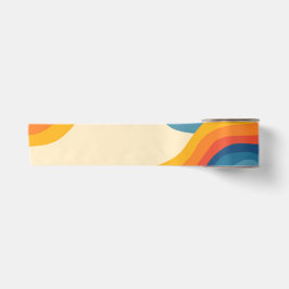 Abstrakter 70er Retro Orange Blue Wavy Strip Muste Satinband