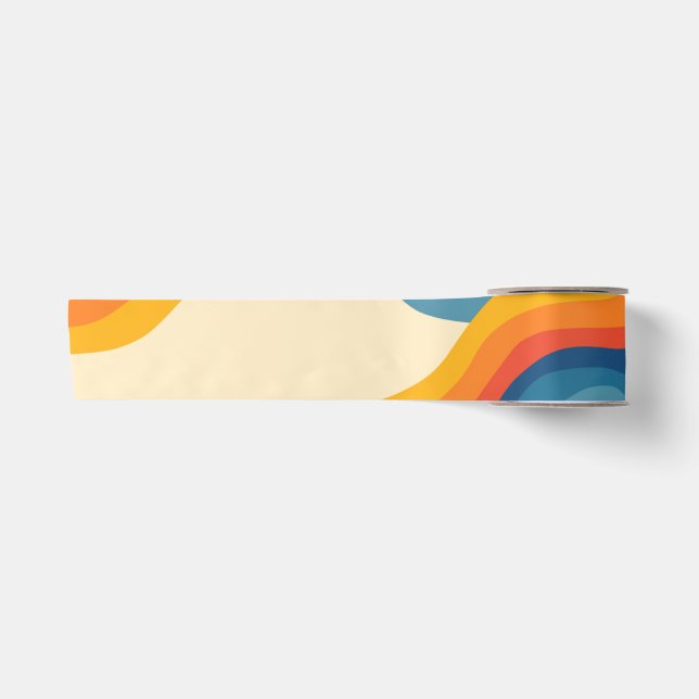 Abstrakter 70er Retro Orange Blue Wavy Strip Muste Satinband (Vorderseite)