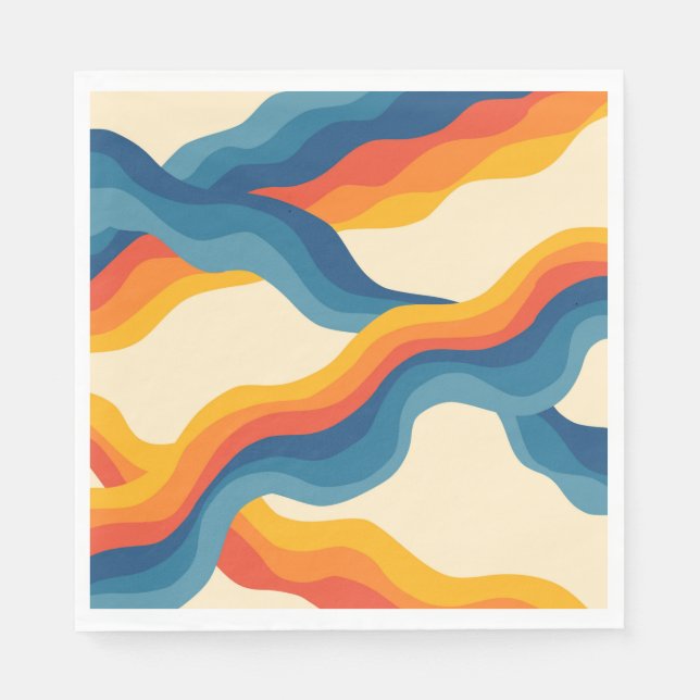 Abstrakter 70er Retro Orange Blue Wavy Strip Muste Serviette (Vorderseite)
