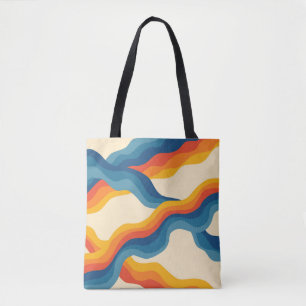 Abstrakter 70er Retro Orange Blue Wavy Strip Muste Tasche