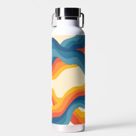 Abstrakter 70er Retro Orange Blue Wavy Strip Muste Trinkflasche