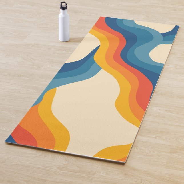 Abstrakter 70er Retro Orange Blue Wavy Strip Muste Yogamatte (Beispiel)