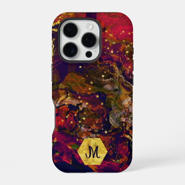 Abstrakter Abend Rot, Creme und Mitternacht Blau iPhone 16 Pro Hülle (Rückseite)