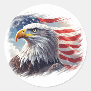 Abstrakter Adler mit Flagge – Künstlerisches USA-D Runder Aufkleber