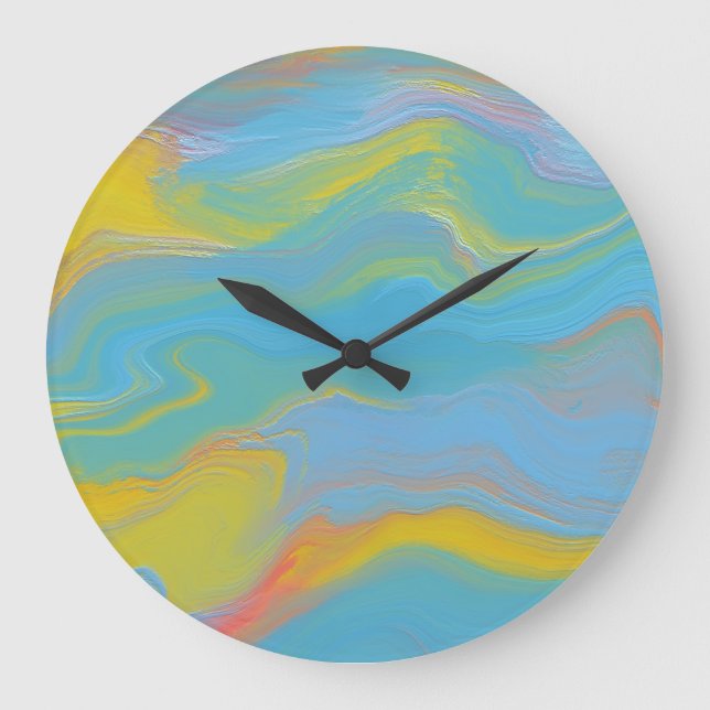 Abstrakter Akrylfluss - Sommerfrische Große Wanduhr (Vorderseite)