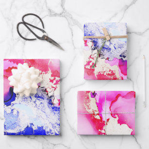 Abstrakter Alkohol Tinte Art Red Blue Pink Lila Go Geschenkpapier Set