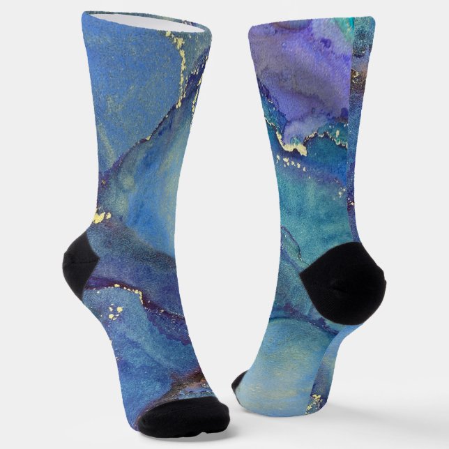 Abstrakter Alkohol Tinte Green Lila Blue & Gold Socken (Gewinkelt)
