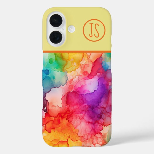 Abstrakter Alkoholintistik Regenbogen Mit Monogram iPhone 16 Hülle (Rückseite)