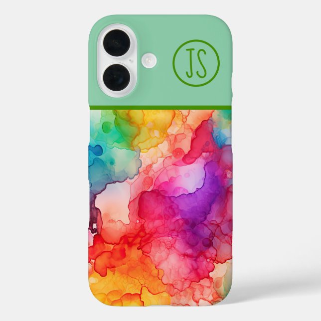 Abstrakter Alkoholintistik Regenbogen Mit Monogram iPhone 16 Hülle (Rückseite)