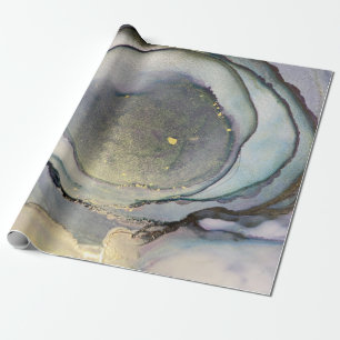 Abstrakter Alkoholtink Glimmery Lila Aquamarin Gol Geschenkpapier