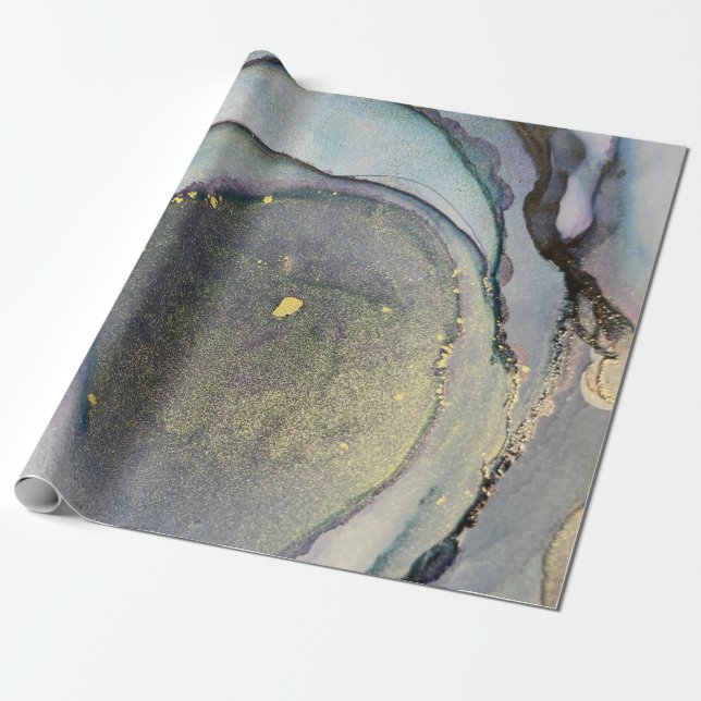 Abstrakter Alkoholtink Glimmery Lila Aquamarin Gol Geschenkpapier (Ungerollt)